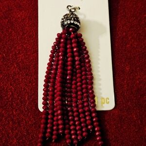 Signature Bead Landing Ruby Red Faceted Bead Tassel Pendant 3.5"L Artisan Crafte